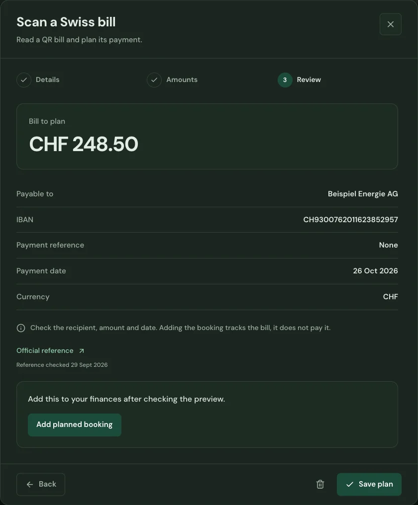 Dashboard preview: Swiss QR bills